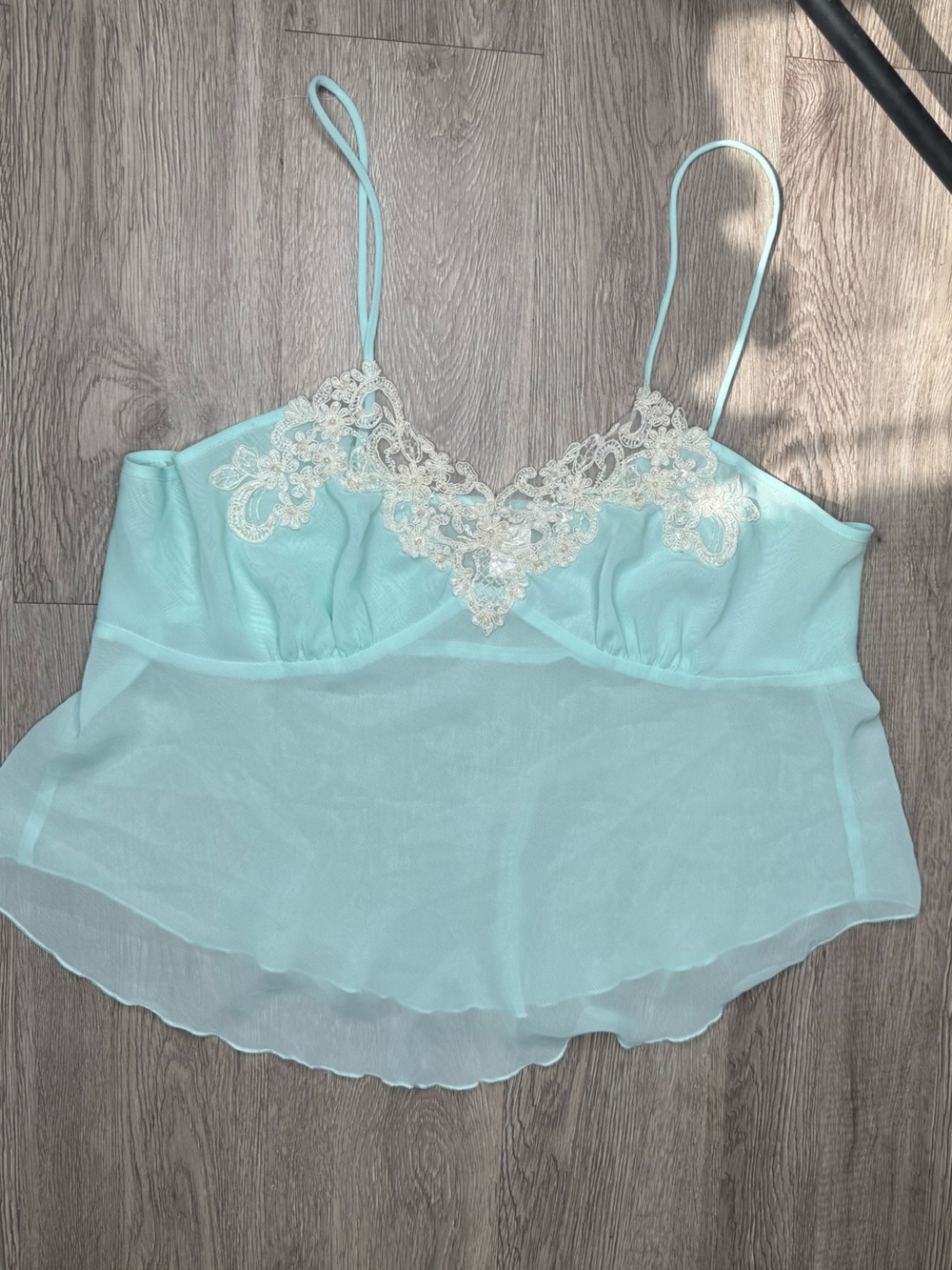 Vanity Fair blue teal Lace Appliqué Camisole